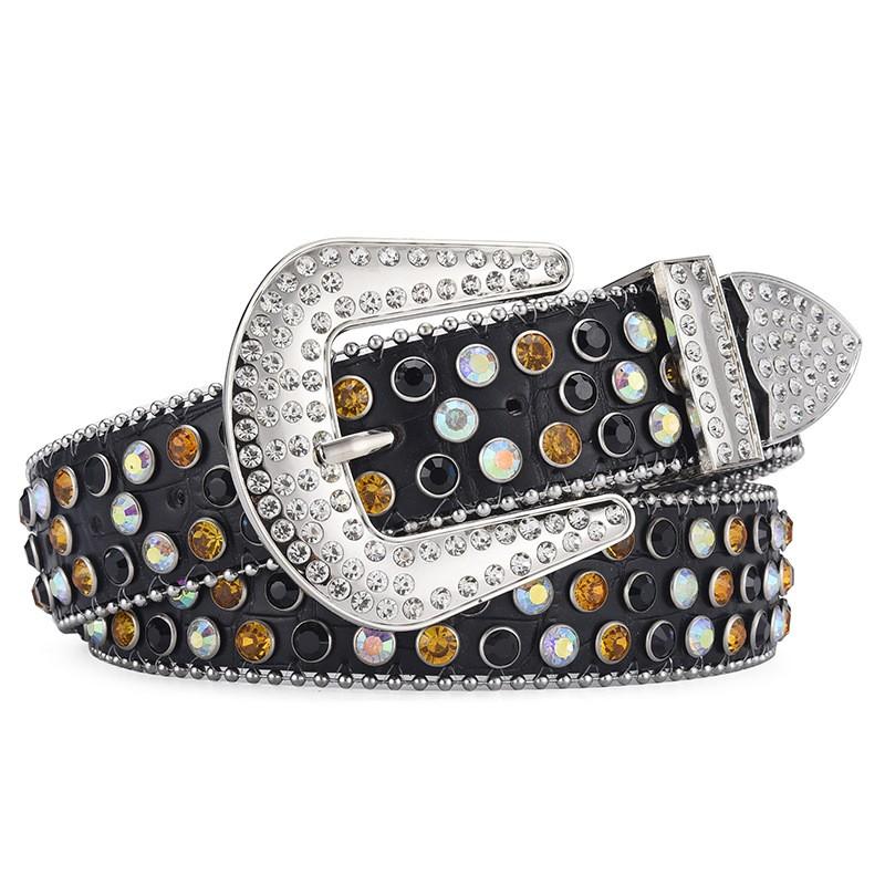 Amazon Fashion Men's and Women's Belts Punk Style Rock Trend Flow Rivet rhinestone Inlaid Wide Belt Women's Versatile Jeans Belt