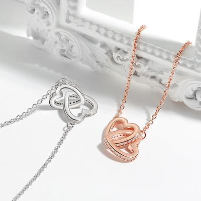 Heart Shaped Double Ring Interlocking Clavicle Chain, Japanese and Korean Niche High-end Feel Ring Interlocking Necklace