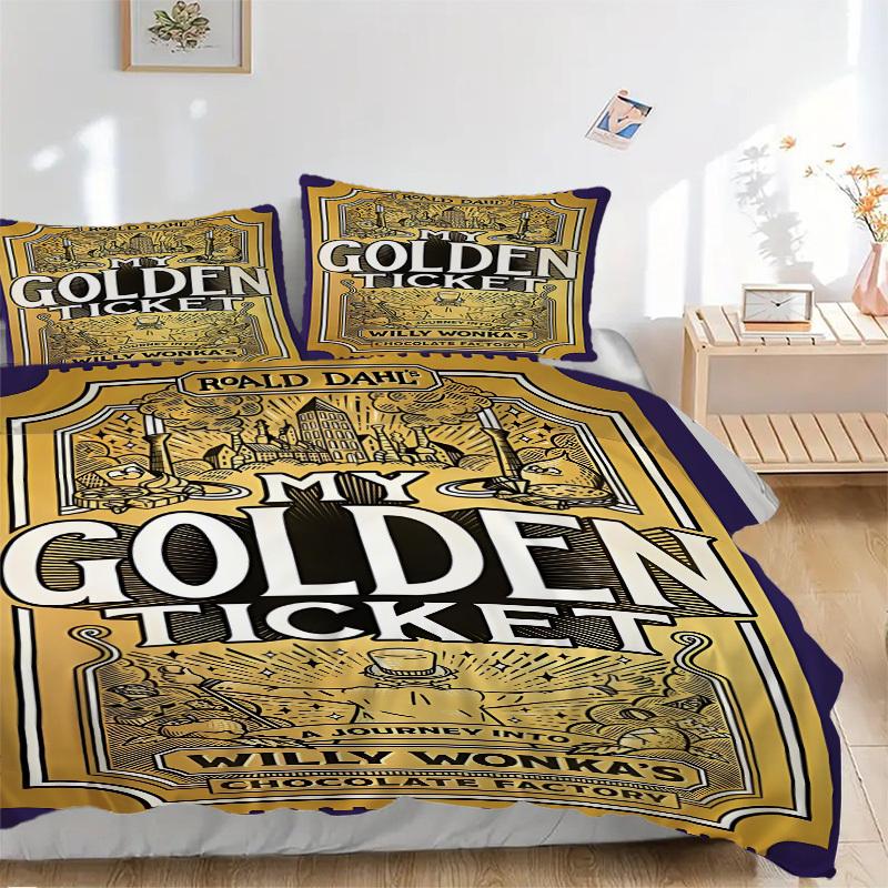 

3 шт. Золотой Билет, Комплект Постельного Белья Шоколадная Фабрика , Мягкий Удобный Пододеяльник, Для Спальни, Гостевой Комнаты (1*Пододеяльник + 2*Наволо 135x200cm