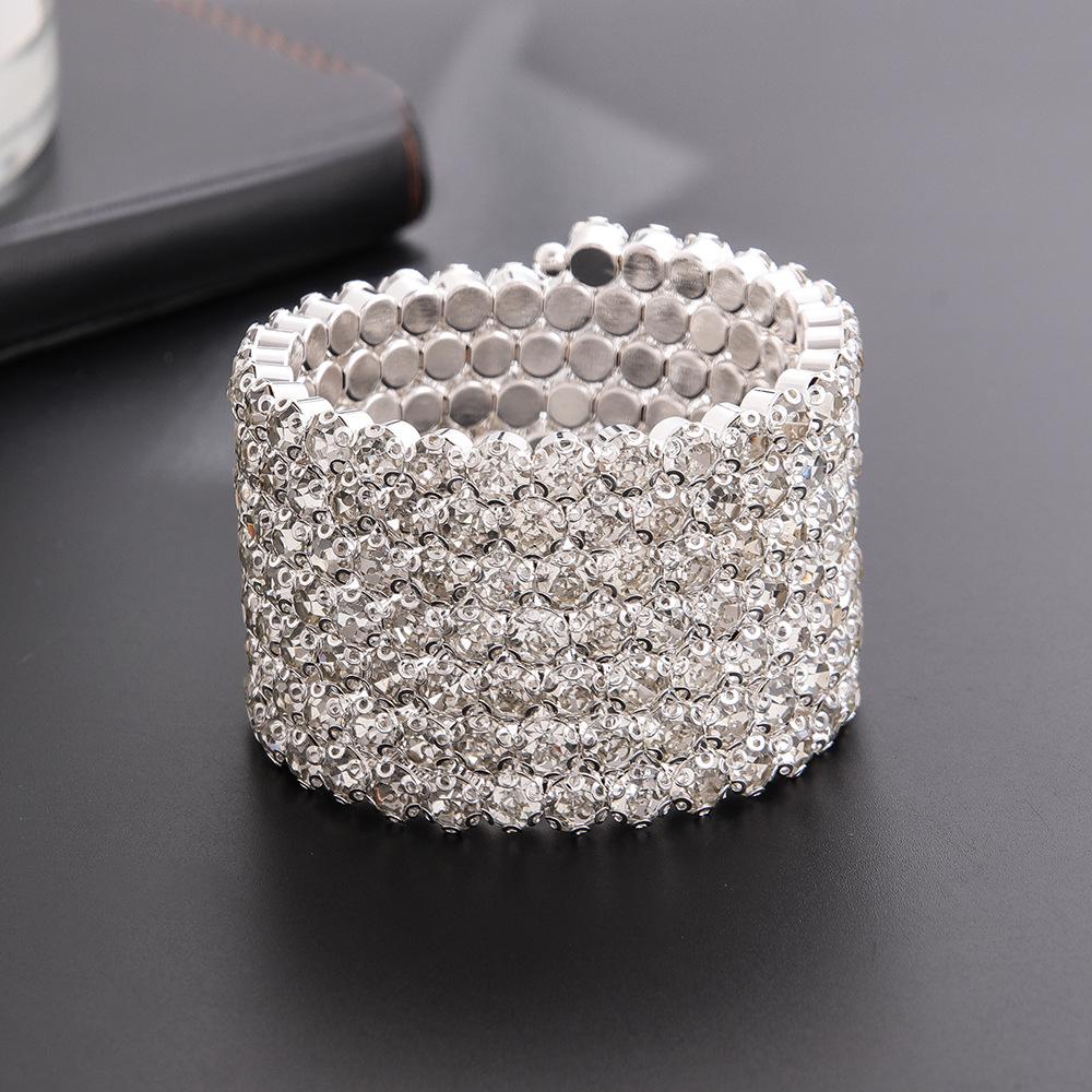Rhinestone Elastic Arm Bracelet for Bride's Hand - Multi-Row Performance Jewelry B330