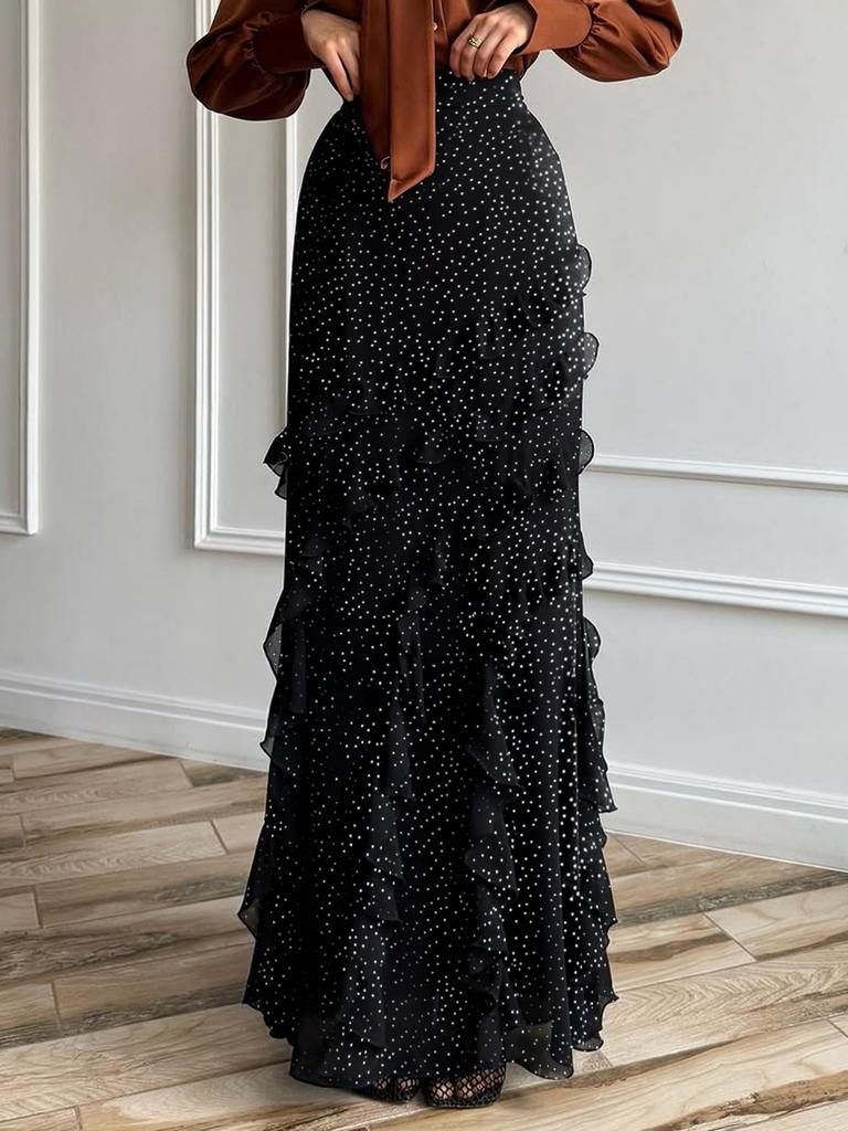Di Yun Women's European & American Polka Dot Lace Long Skirt - Casual Holiday Fashion for Autumn/Winter 2025