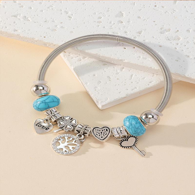 

Handmade Beaded Bracelet With Heart Clover Key And Tree Of Life Pendant Charm Jewelry For Women Gift