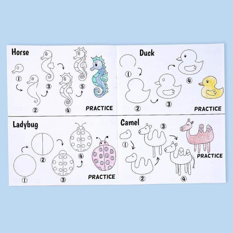 Schritt-für-Schritt-Zeichnungsbuch Lieblich Pädagogisch Frühes Lernen Essen Tier-Themen Malbuch Einfach zu Zeichnen