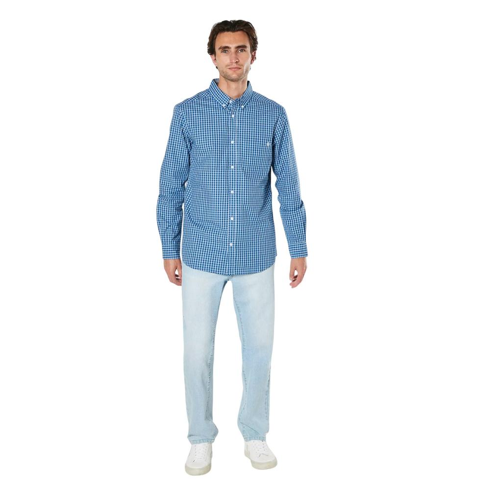 Maine Herren Langarmhemd mit Fensterkaromuster und entspannter Passform