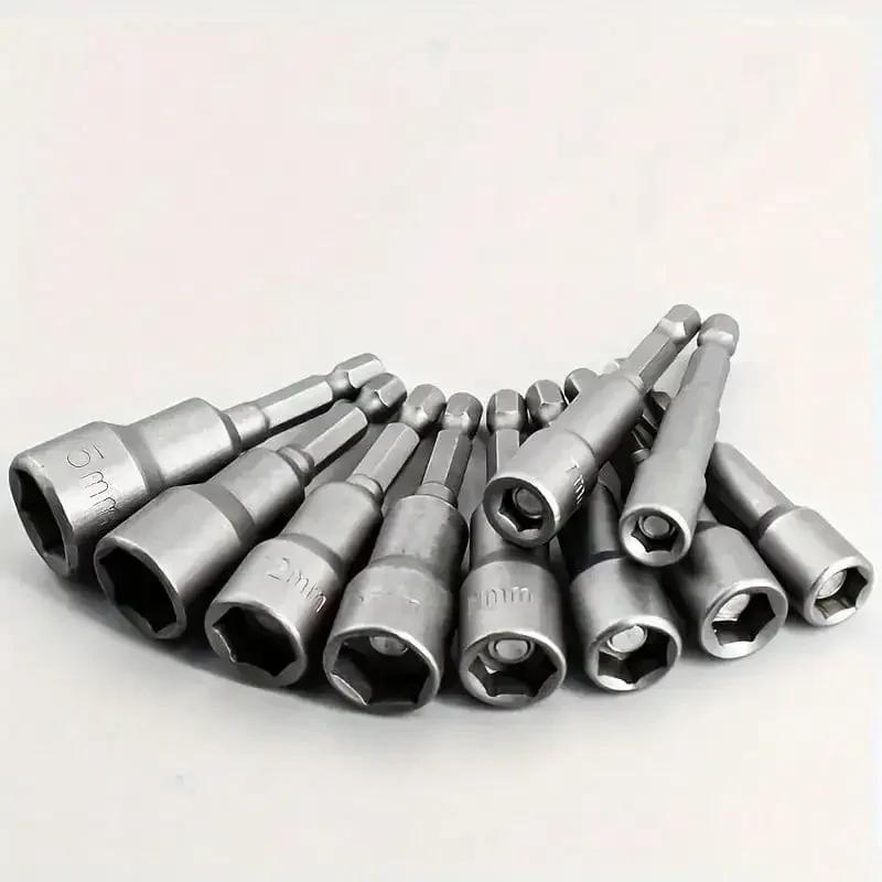 9PCS 5mm-13mm Impact Socket Magnetic Nut Screwdriver 1/4 Hex Key Set Drill Bit Adapter for Power Drills Impact Drivers Socket Kit