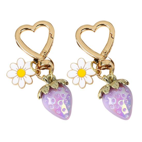 

2 шт. акриловый брелок в виде цветка клубники, прочный портативный металлический брелок в виде сердца любви, держатель для сумки, рюкзака, подвесное украшение, подвеска