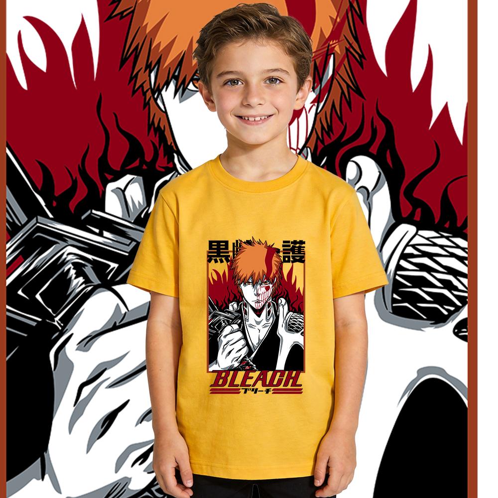 Kids Bleach Ichigo Anime Print Cotton T Shirt Boys Girls Casual Short Sleeve Summer Tee Top