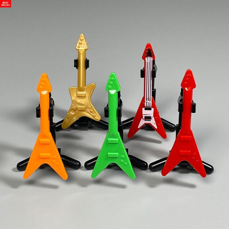 Professional Fishing Girls Moc Bricks 4Cm Figure Musical Instruments Electric Guitar Model Music Educatinal Building Blocks Kids Toys