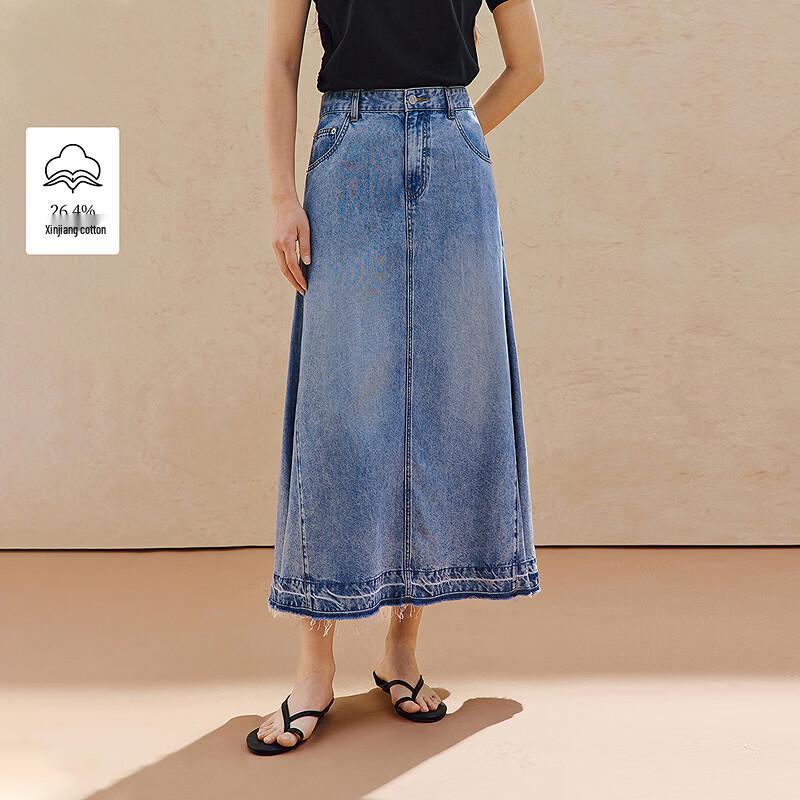 

INMAN Lyocell Cotton Raw Edge Denim A-line Skirt S