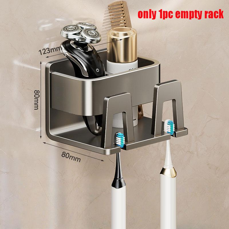 Aluminum Toothbrush Rack Punch-Free Wall-Mounted Toothbrush Cup Holder Bathroom Multifunctional Toothpaste Razor Shelf Organizer