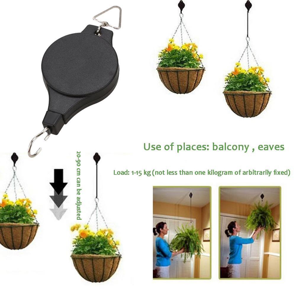 Zahradní koše Květináče Závěsný hák Nastavitelný zvedák Sada kladky na rostliny Zatahovací kladka Stahovací závěs Hák na rostliny Květinový hák