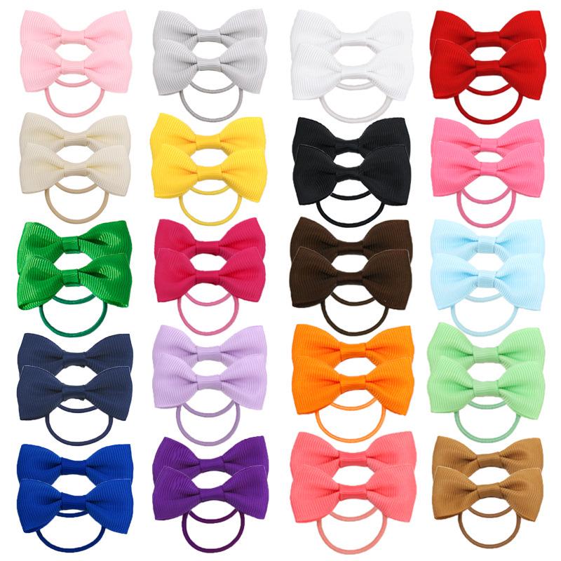 Children’s 2-inch Solid Color Ribbed Hair Tie with Bow – Girls' Flat Knot Elastic Hair Accessories