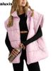 New Women's Solid Zipper Pockets Cotton Jacket Vest Slim Fit Stylish Personality Commute Coat