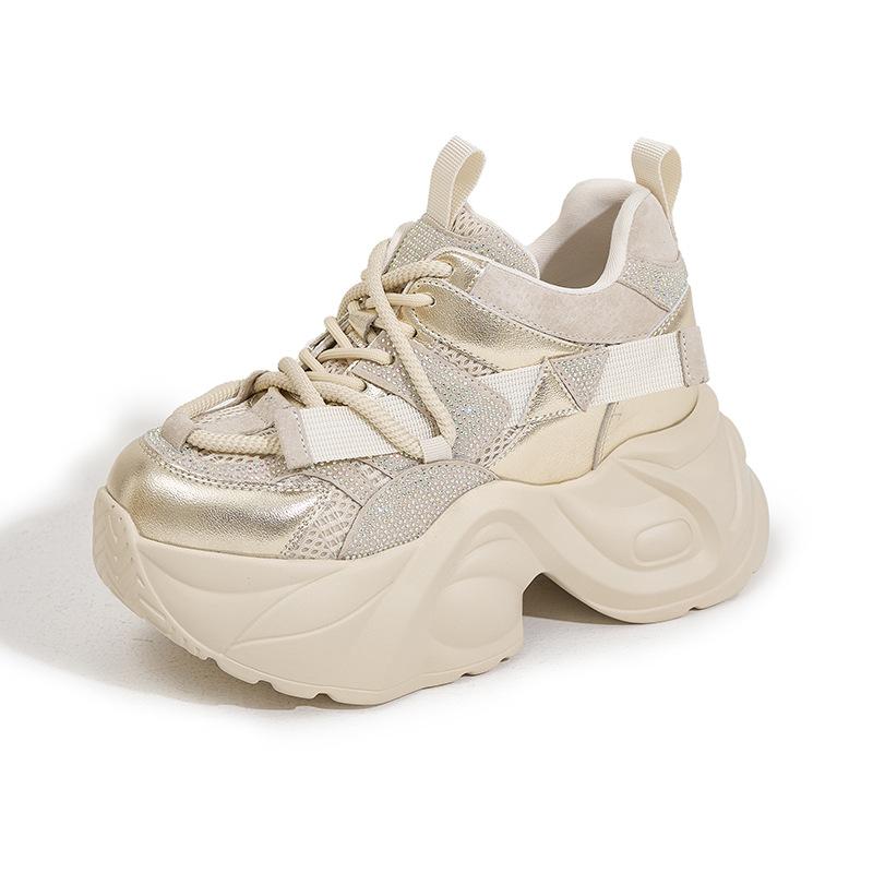 

Daddy shoes women s thick soles 2025 new spring casual versatile rhinestone muffin soles single shoes 9cm height-increasing women s shoes 39