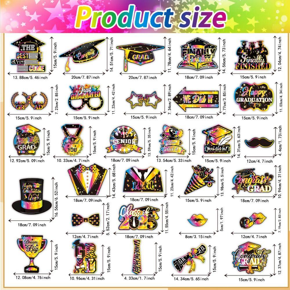 30pcs Congratulation 2025 Graduation Photo Props Dress Up Costume Mask  Graduation Season