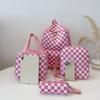 Checkerboard 4Pcs Backpack Set Crossbody&handbag&Pen Case Stitching Multi Pocket Adjustable Straps Campus Commute Bundle