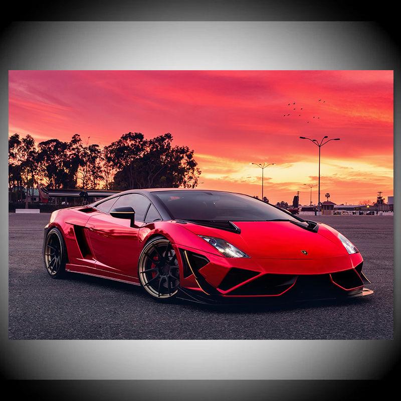 Nástěnná malba Supercars Gallardo Red Sunset Závodní auta Plakáty a grafiky Obrazy do obývacího pokoje Bez rámu