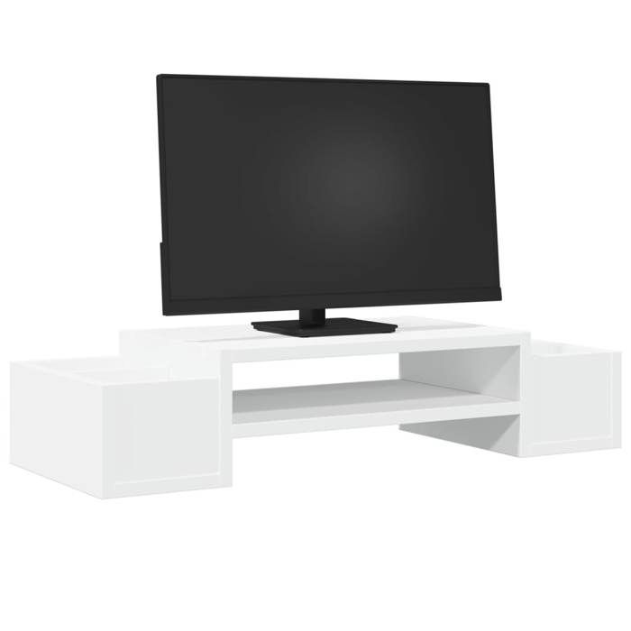VidaXL Support de moniteur avec rangement blanc bois d'ingénierie, support de moniteur pour bureau, étagère de moniteur, 854679