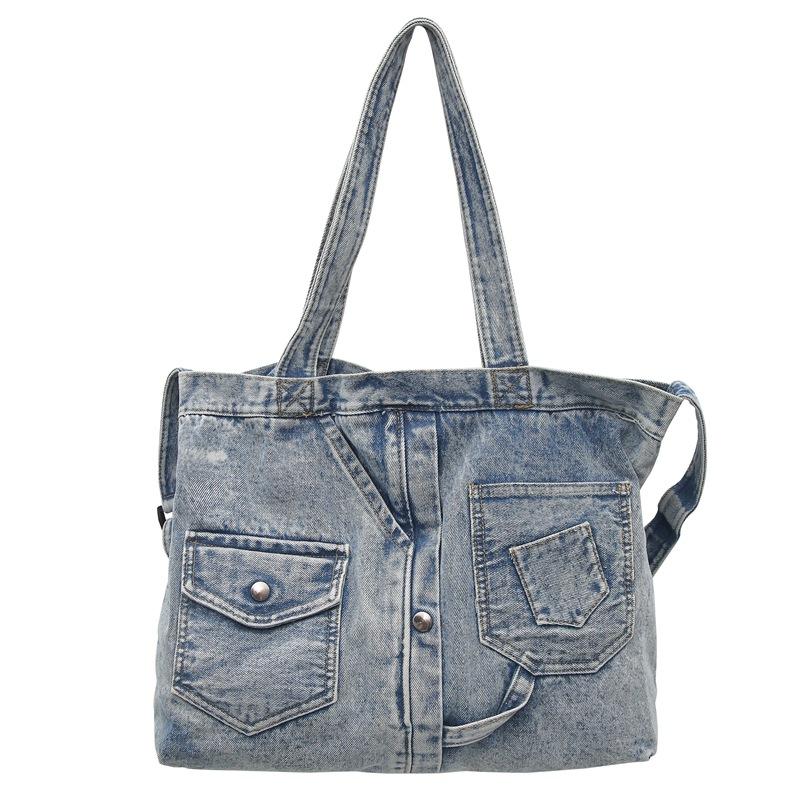 Fashion Casual Large Capacity Denim Bag Women'S Simple Versatile Shoulder Bag Commuter Underarm Bag