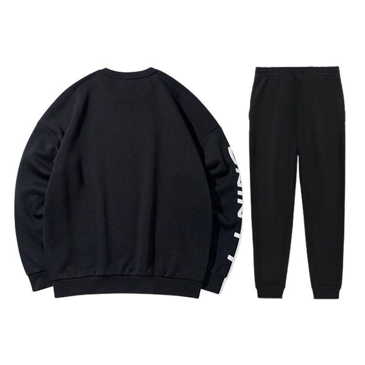 Li Ning Table Tennis Series Letter Print Pullover Sweatshirt And Cuffed Fleece Sports Pants Set Men Sweatshirt And Pants Set Black AWDSD23-1+AKLSC99-1