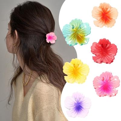 3Pcs/Set Gradient Hawaiian Flower Hair Clip Hibiscus Hair Clips New Hairpin Summer Hair Accessories