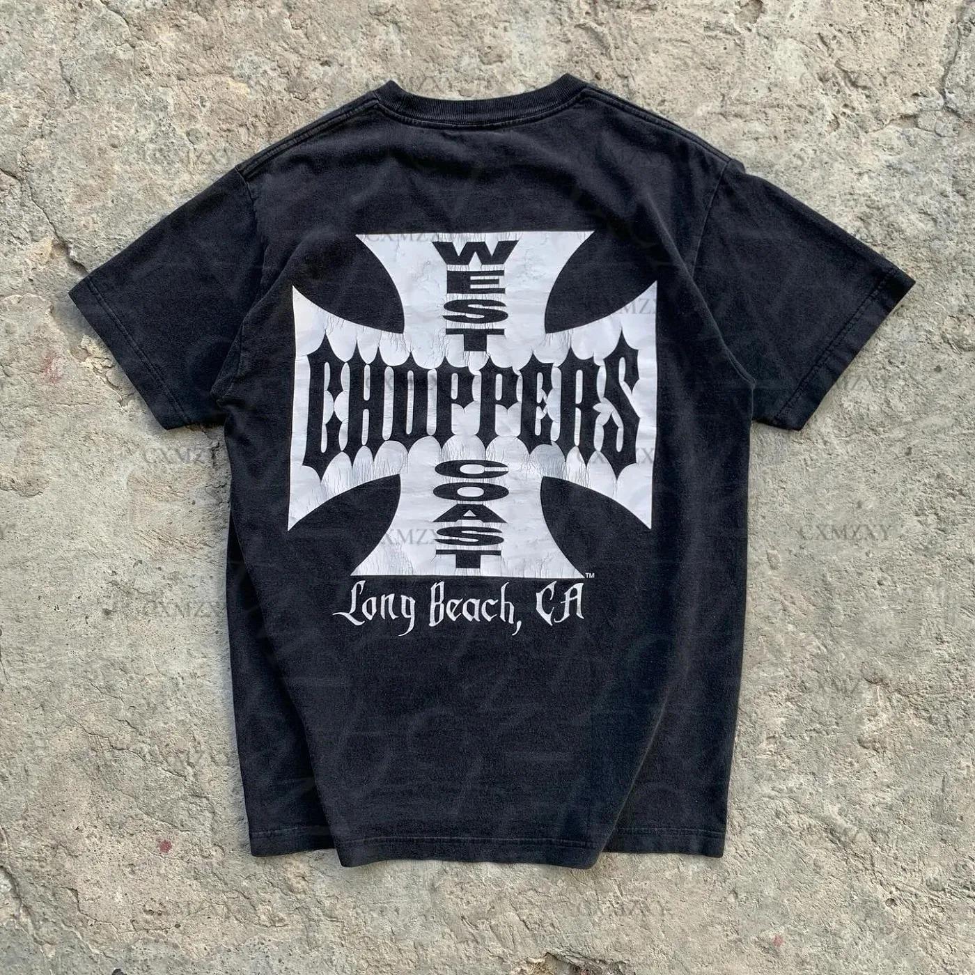

West Coast Choppers Класичний Західноузбережний Залізний Хрест Темно-синя Вінтажна Прана Прана Oversize Вуличний Футболка 4XL