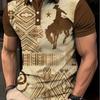 Summer Mens Short Sleeve Polo Shirt Western Print Loose Fit Big Size