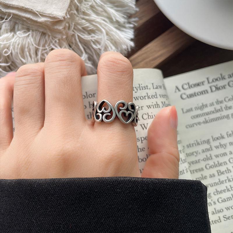 Lanzhi 925 Sterling Silver Heart Cutout Ring - Unique Niche Design, Non-Fading for Women