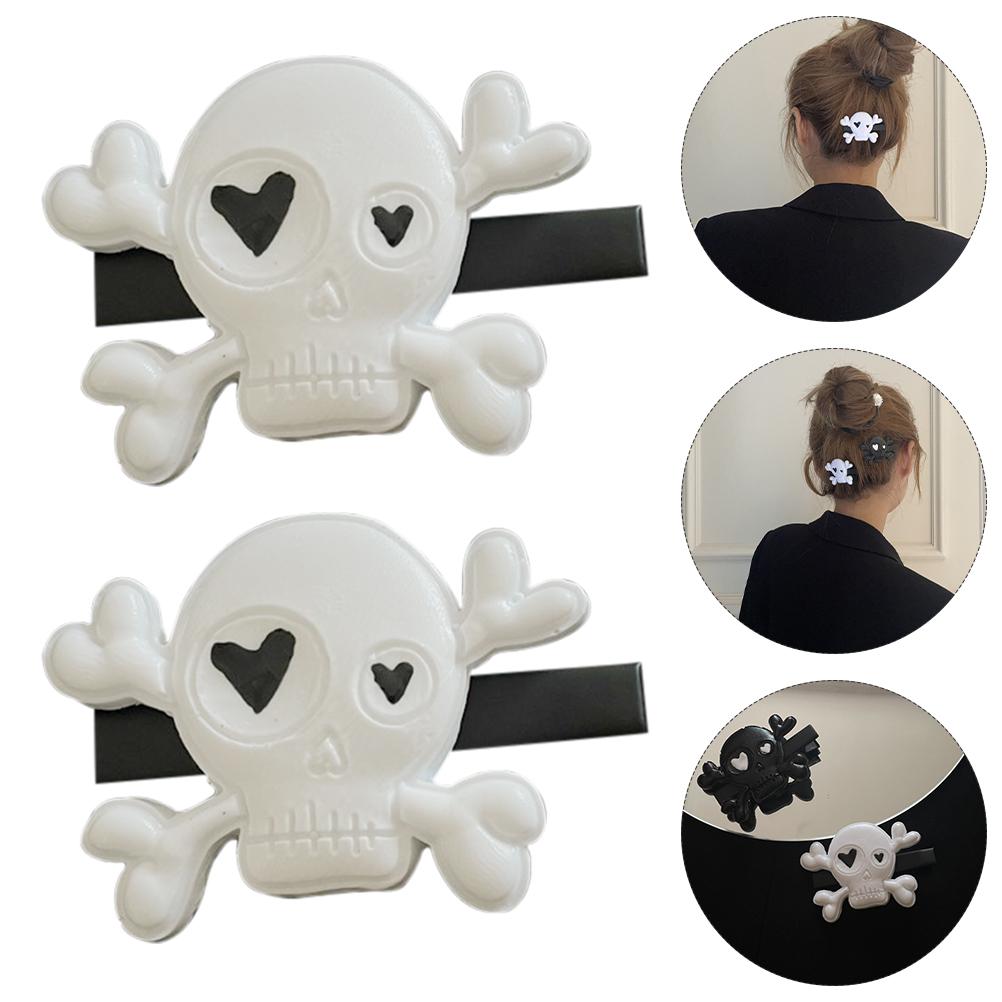 

2 Pcs Hairpin Skull Barrette Punk Style Clip Women Toppers Barrettes Pirate белый
