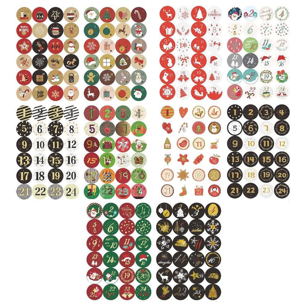 10 Sheets Set Waterproof Adhesive Christmas Countdown Calendar Stickers Christmas Party Decor