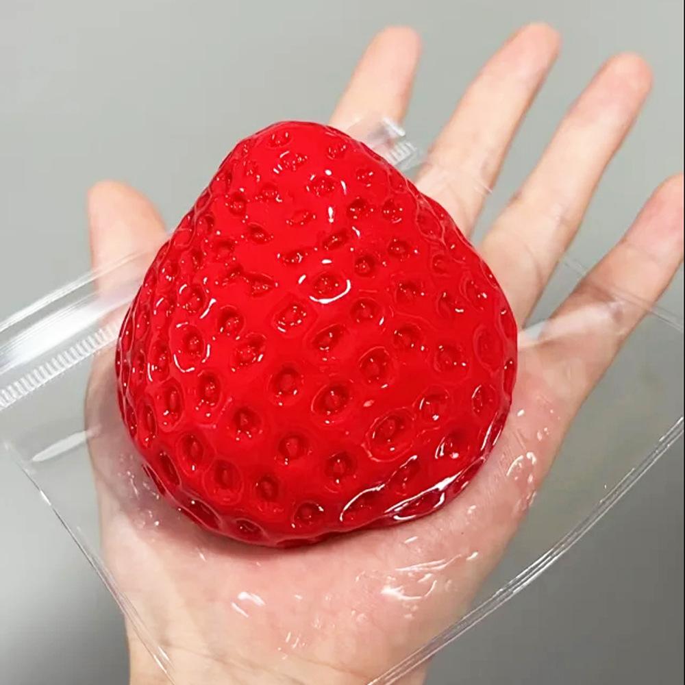 Cute Cream Gold Powder Big Strawberry Pinch Fidgeting Imitation Silicone Clay Feeling DIY Girl Birthday Gift Kids Squishy Toys