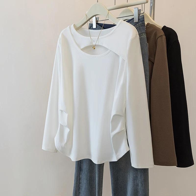 

Hollow Versatile Long-sleeved T-shirt for Women in Autumn New Style Slimming Irregular Inner Top L