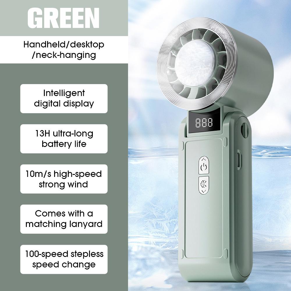

New Foldable Ice Pack Fan Semiconductor Refrigeration Hung on The Neck Fans for Summer Outdoor Travel Portable Handheld Mini Fan as show зелений