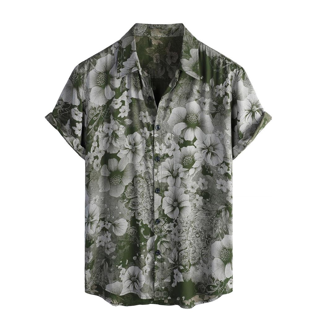 Men's Short Sleeved Shirt, Daily Fashion Printed Button Top, Chest Pocket Cardigan