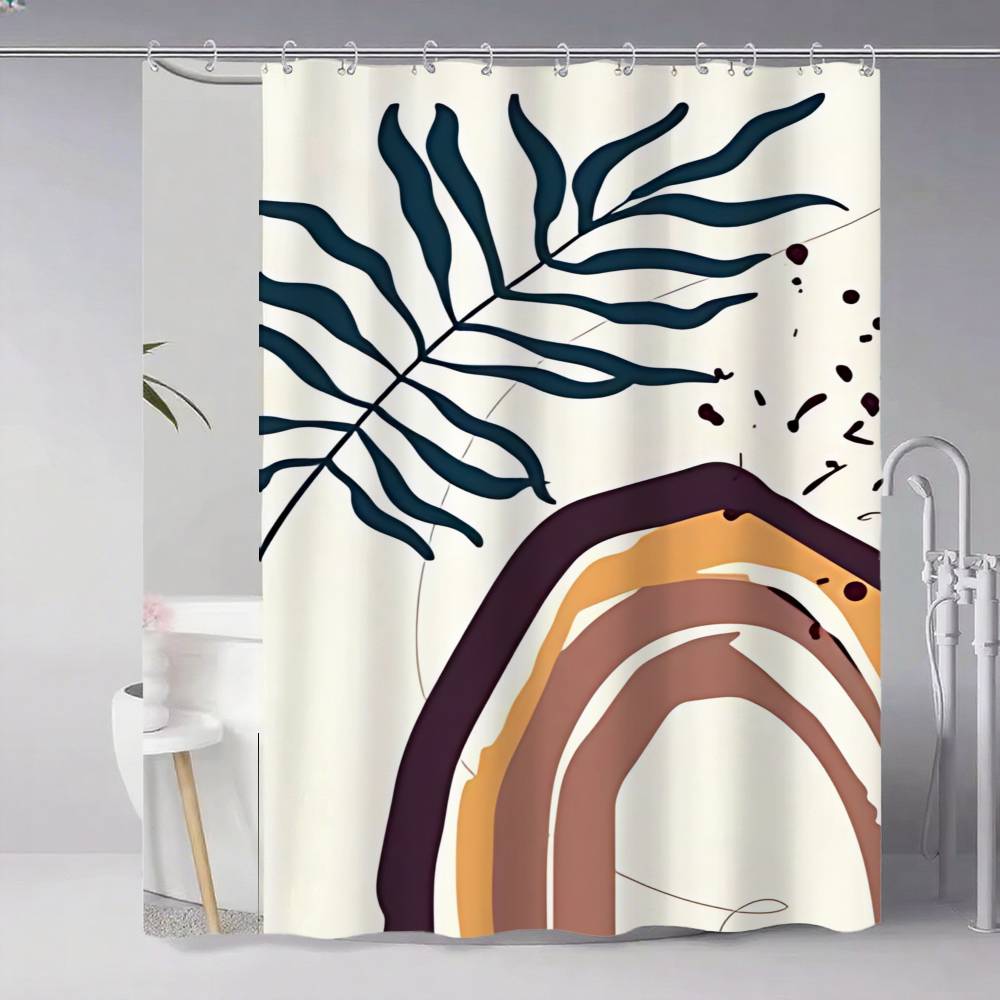 Orange Bohemian Leaves Shower Curtain, Bathroom Decorative Shower Curtain, Waterproof Curtain With Hooks