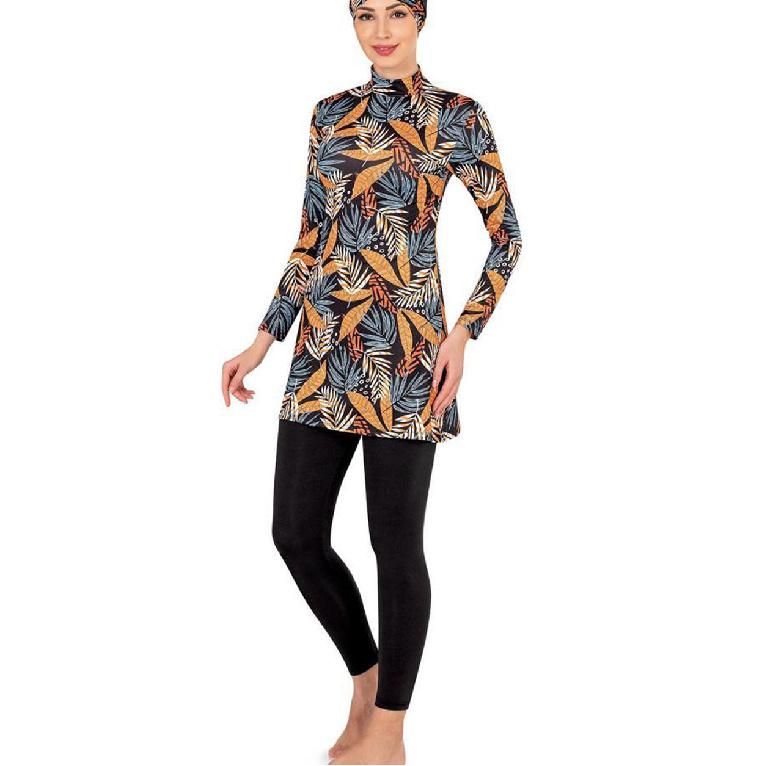 Summer modest swimwear set floral print - long sleeve tunic and full length leggings set - muslin swimwear - UV protection beachwear - summer burkini