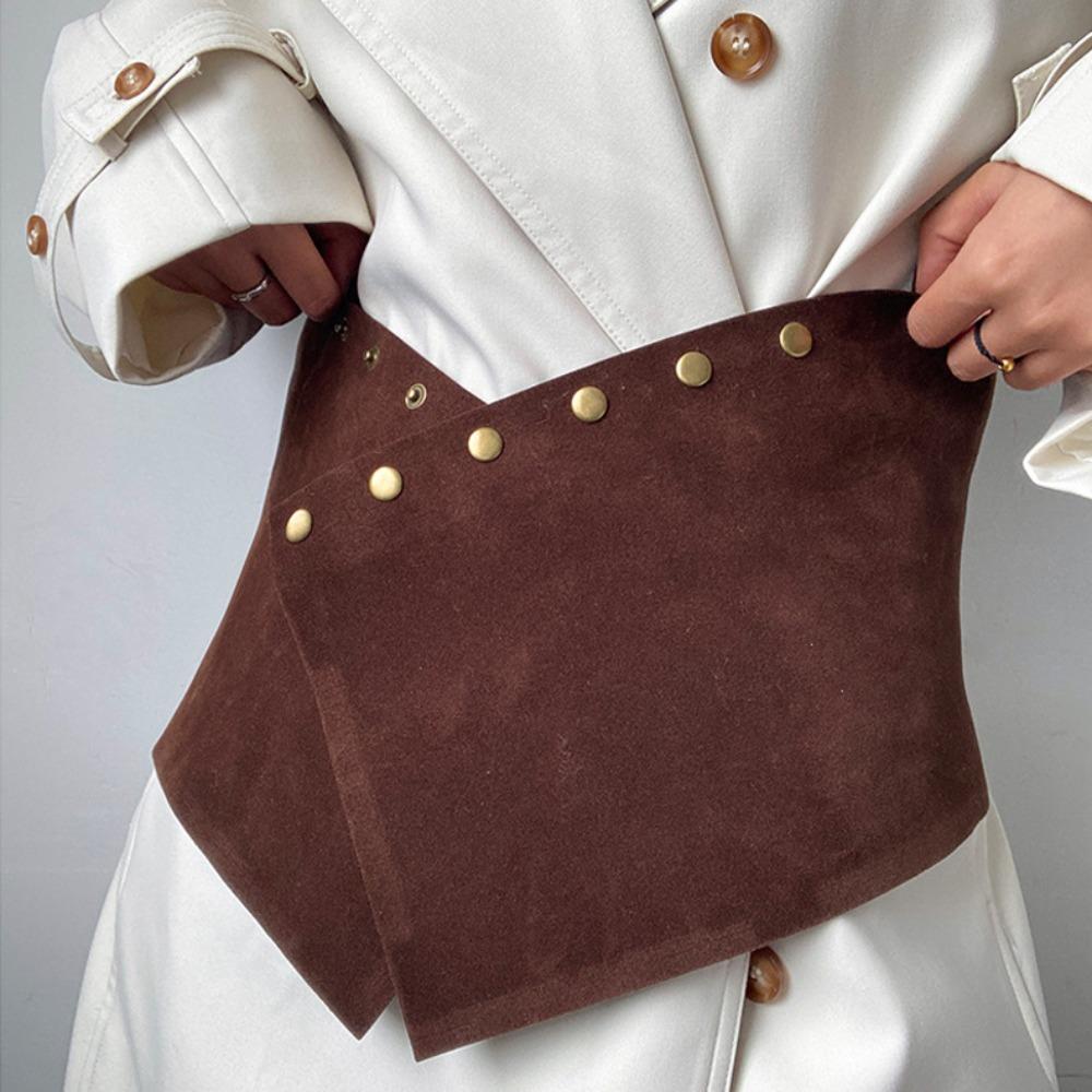 

Irregular Suede Leather Belt Maillard Versatile Women Waist Belt Luxury Design Retro Ultra-wide Waistband Waist Decoration коричневий