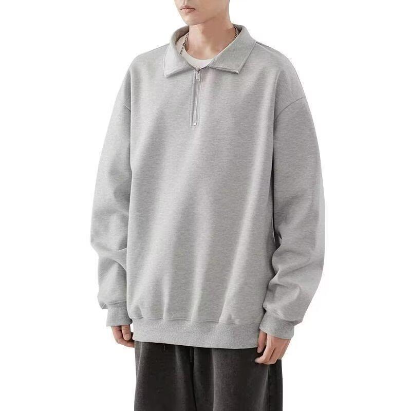 Men's Trendy American Sweatshirt: Spring/Autumn, Loose Fit, Korean College Style, Casual Lapel Pullover Top