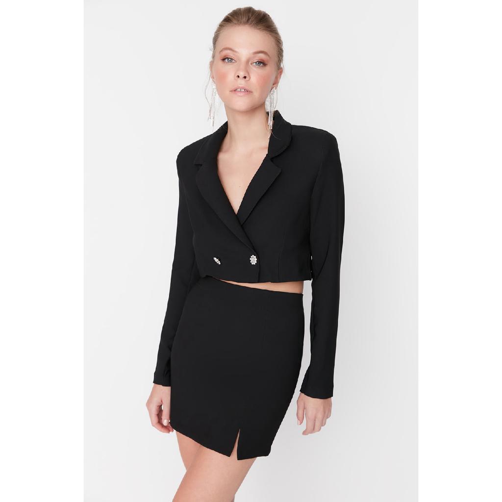 Fustă Neagră Țesută Tpraw23et00014