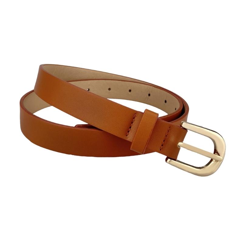 Simple Deisgn Women Thin PU Leather Belt Fashionable Skinny Waist Accessory for Jeans and Dresses with Gold Pin Buckle