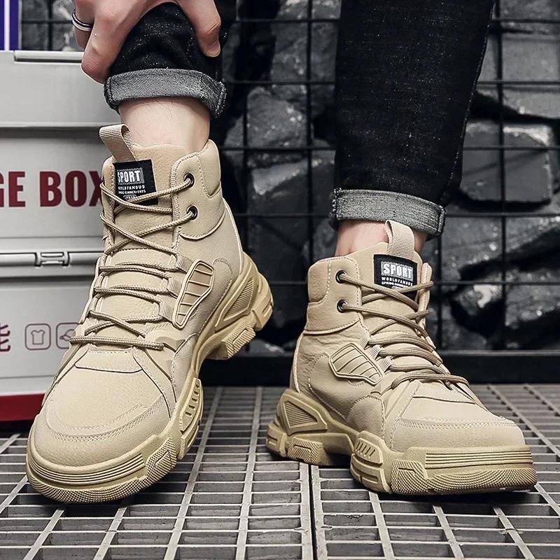 Fashion Men Boots Men Ankle Boots Autumn Outdoor Military Booties Winter Comfort High Top Shoes for Men Platform Work Boots Botas Hombre