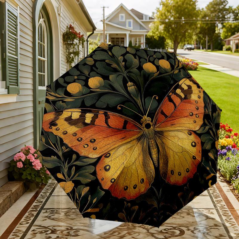 1pc Butterfly Floral Automatic Folding Umbrella, Heavy Duty 8 Rib Iron Frame,  Suitable for Travel, Daily Use, Birthday, Decor Gift M0104065
