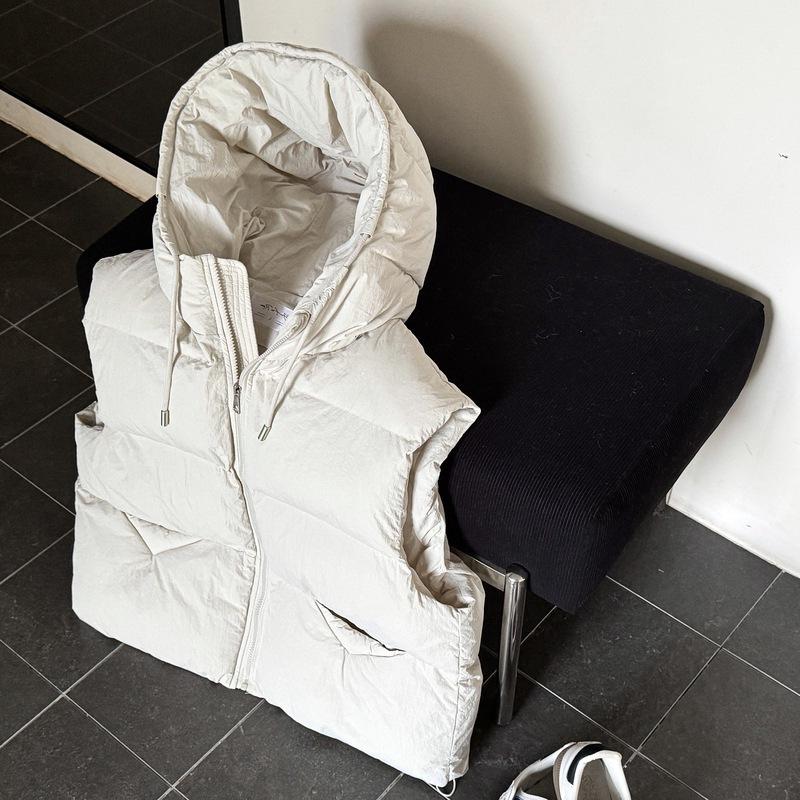 Women's Puff Cotton Vest Autumn and Winter Short Hooded Down Cotton Vest Thickened Loose Outer Vest Women's Vest