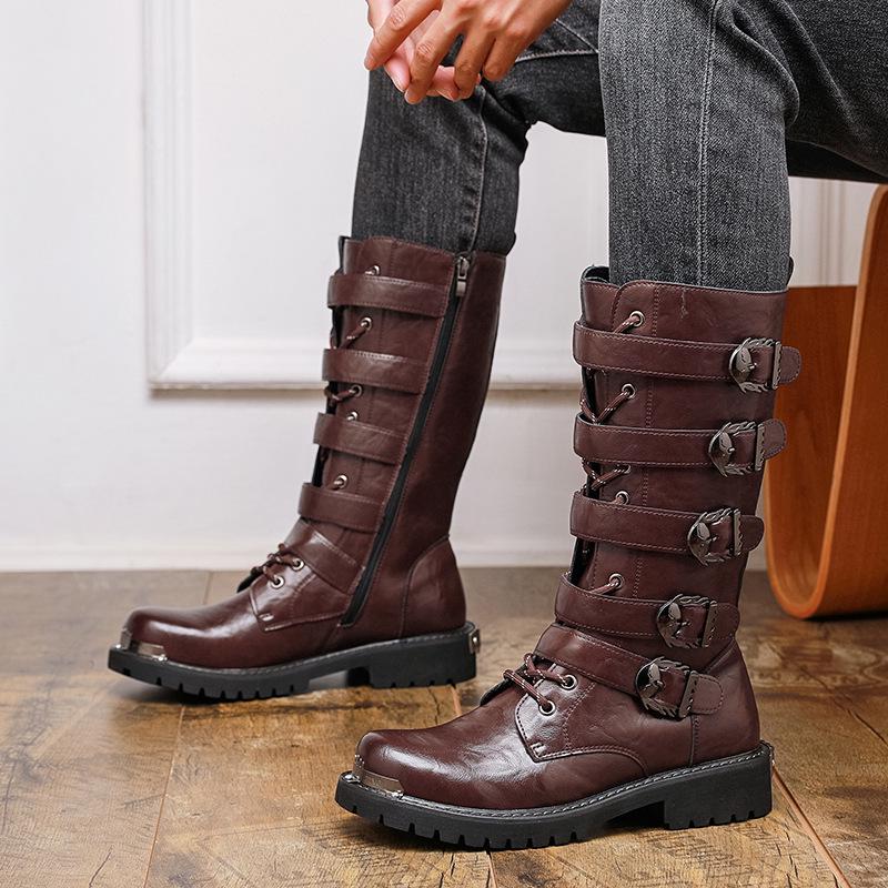 Men's Large High-Top Martin Boots - Trendy, Versatile Leather British Style with Side Zip
