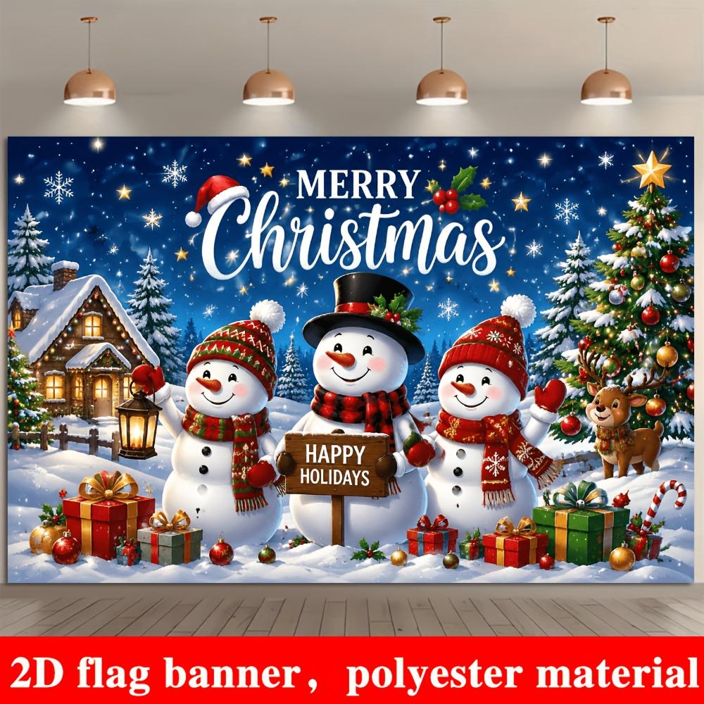 1Pcs Three Snowmen Snow Cabin Reindeer Decoration Background Winter Backdrop For Photo Studio Photo Booth Party