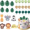 27PCS Wild Animal Cake Decorations 3D Ornaments Clam Leaf Ball Cake Decorations Birthday Cake Wild Theme Birthday Decorations