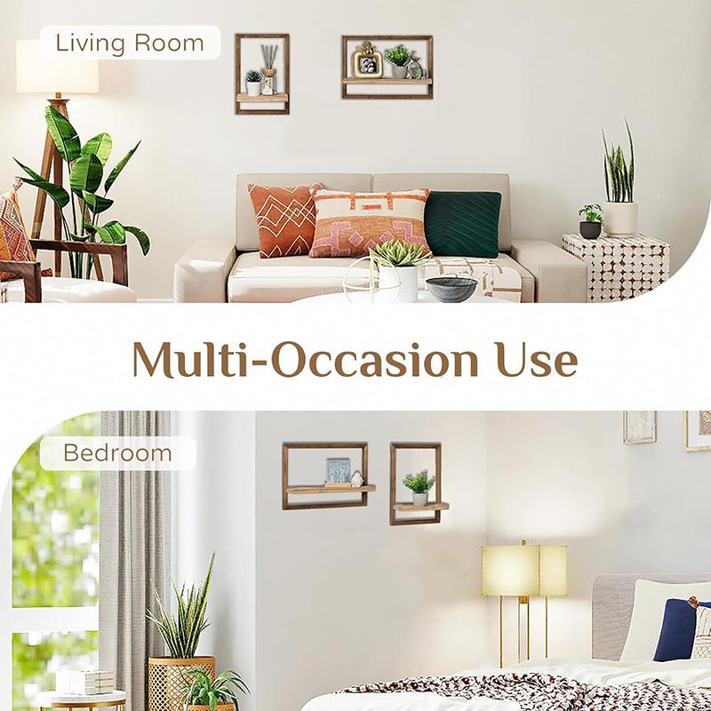 2Pcs Wooden Wall Shelf Set Simple Modern Wooden Wall Mounted Shelf Living Room Decoration Wall Mounted Shelf Installation Free