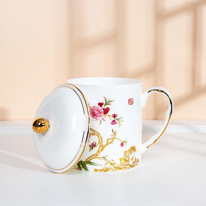 Tang Hui Exquisite Floral Ceramic Mug with Lid