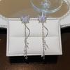 2 Pieces Exquisite Butterfly Fashion Sweet Zirconia Pink Color Silver Color Long Tassel Earrings