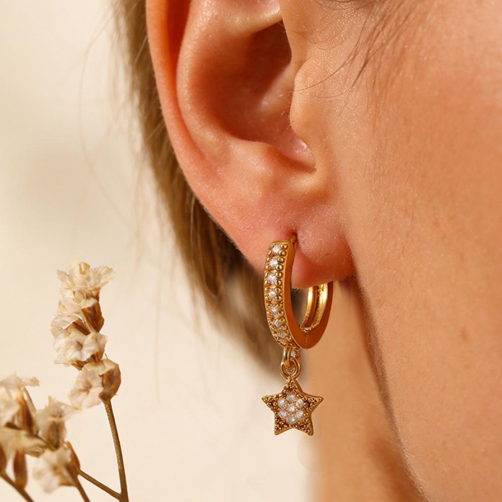 New Mini CZ Star Moon Butterfly Pendant Hoop Earrings For Women Elegant Fashion Geometry Tiny Hoops Earring Jewelry Party Gift